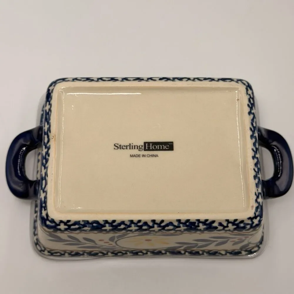 Sterling Home La Dolce Vita Covered Casserole Dish 1 Qt Blue Floral Stoneware